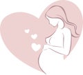 Pregnant woman. Expecting a child with love. Sketch, silhouette outlineÃÂ drawingÃÂ logo of futureÃÂ mother-to-beÃÂ in a heart shape.